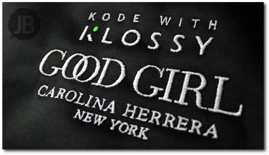 Close-up of logo embroidery on apparel